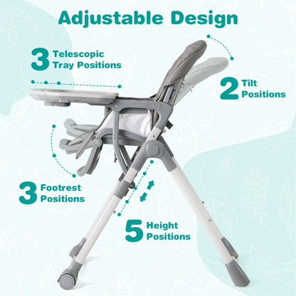 Portable Adjustable Highchair | Grey Multi-Position Comfort Seat