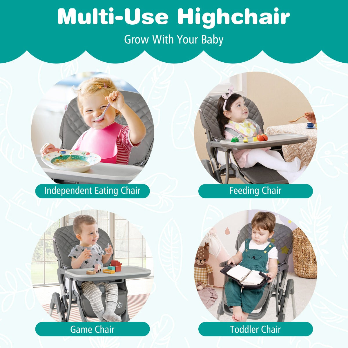 Portable Adjustable Highchair | Grey Multi-Position Comfort Seat