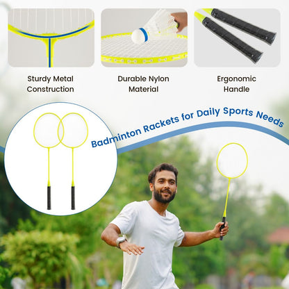 Portable Badminton Net Set | Blue & Yellow All-in-One Kit
