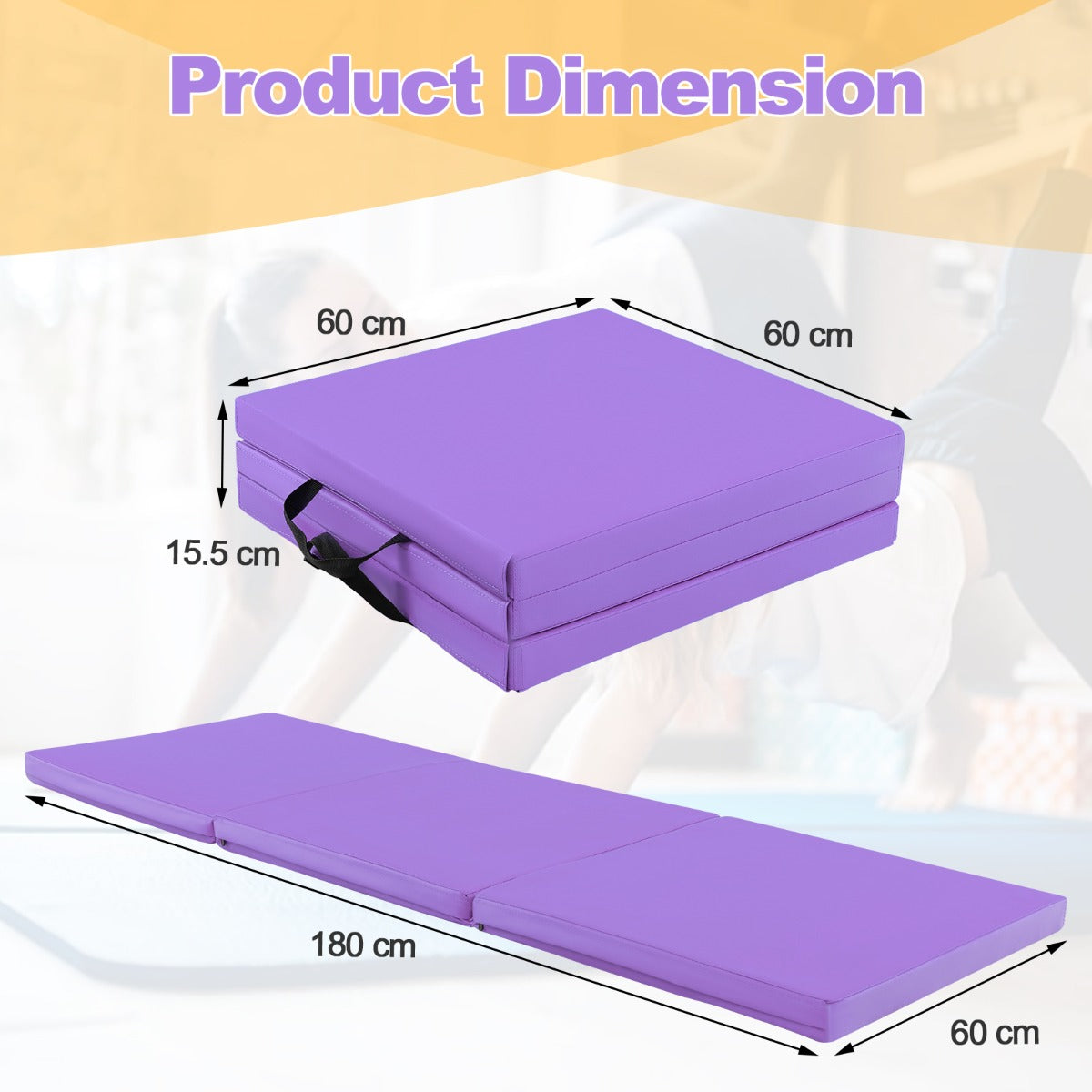 Portable 3 Fold Tumbling Mat | Purple EPE Filler Comfort
