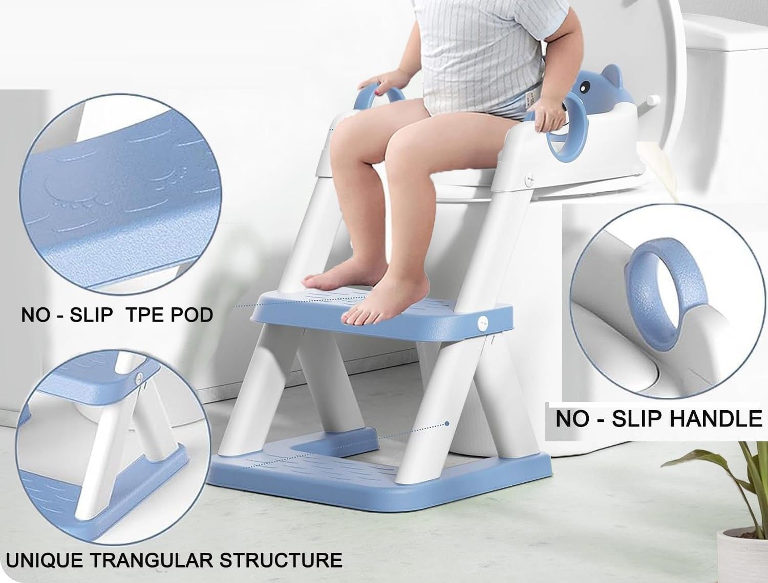 Blue potty training seat with adjustable ladder for kids at home