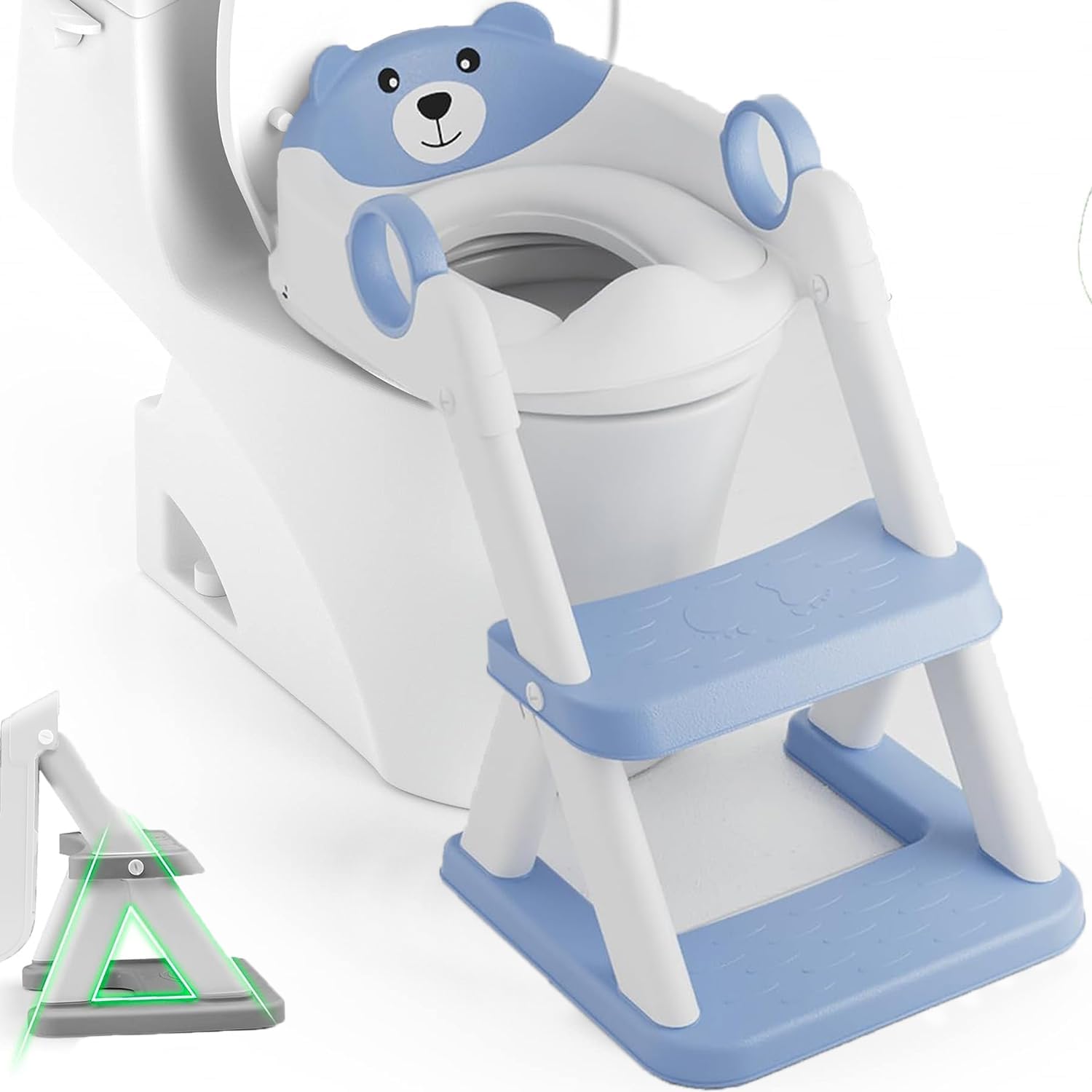 Blue Adjustable Potty Training Seat with Ladder for Kids - Sturdy, comfortable, ideal for toilet training.