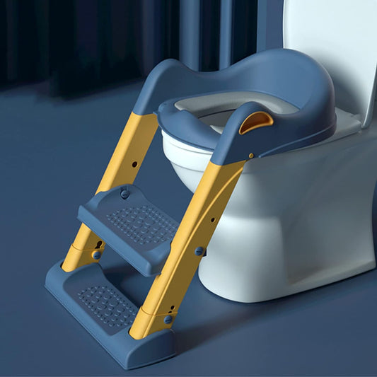 Yellow potty training ladder seat with adjustable steps for toddlers at home.