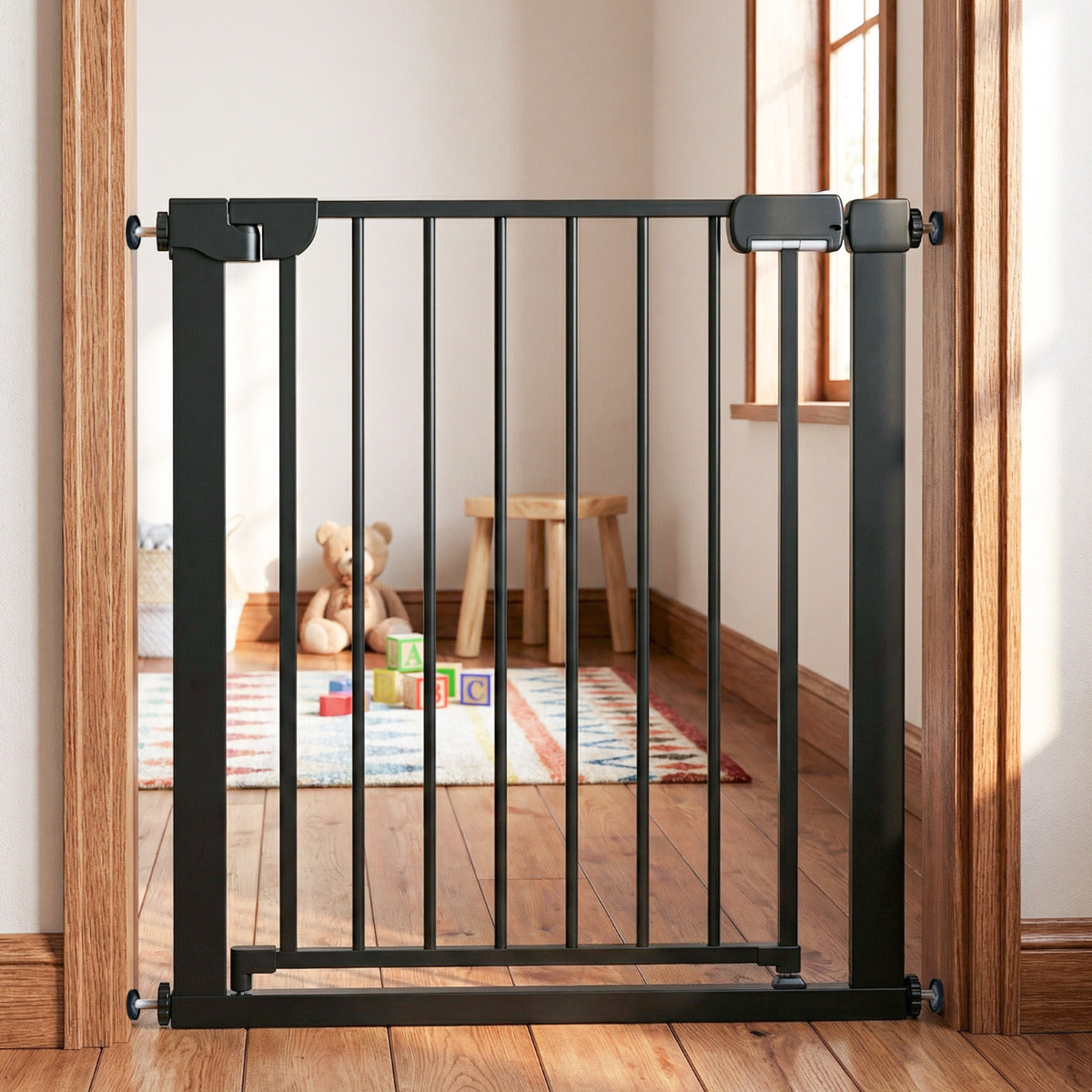 Black Auto Close Door Gate | One-Handed Operation | 75-82cm