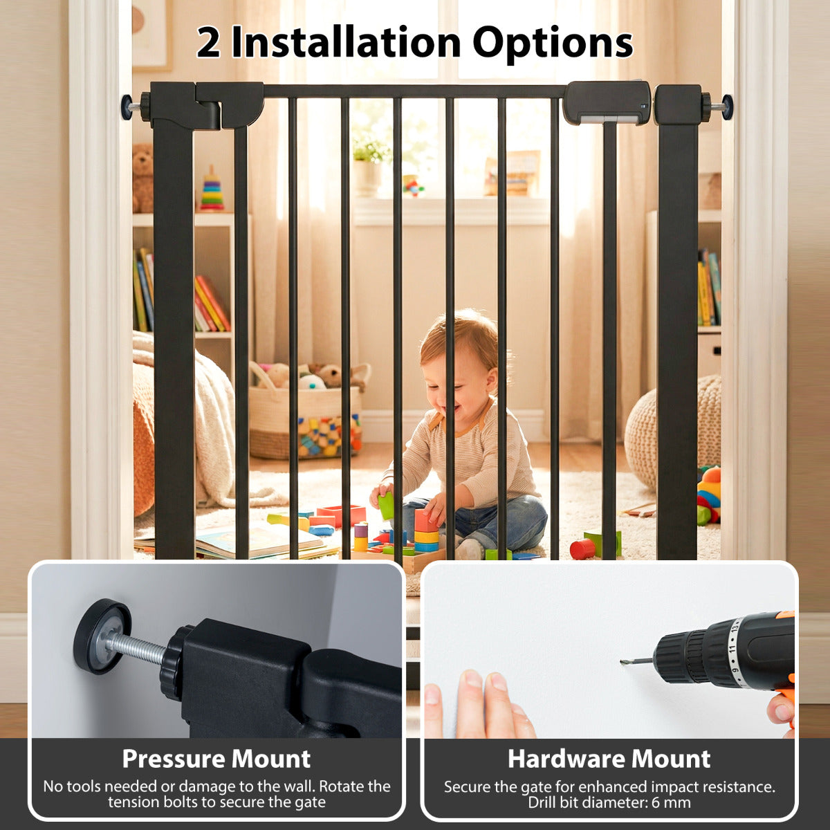 Black Auto Close Door Gate | One-Handed Operation | 75-82cm
