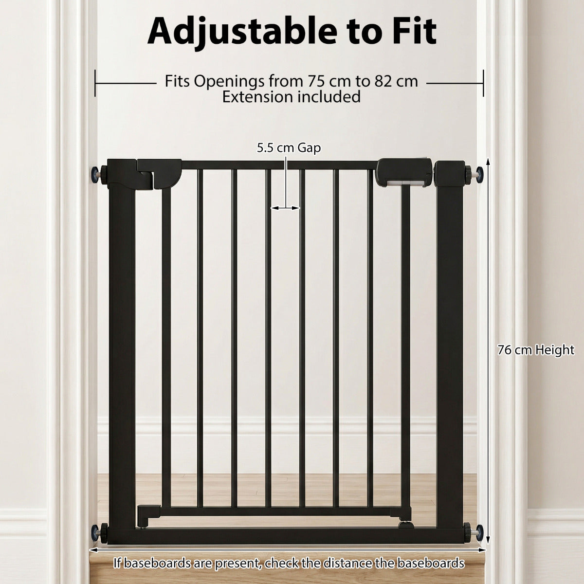 Black Auto Close Door Gate | One-Handed Operation | 75-82cm