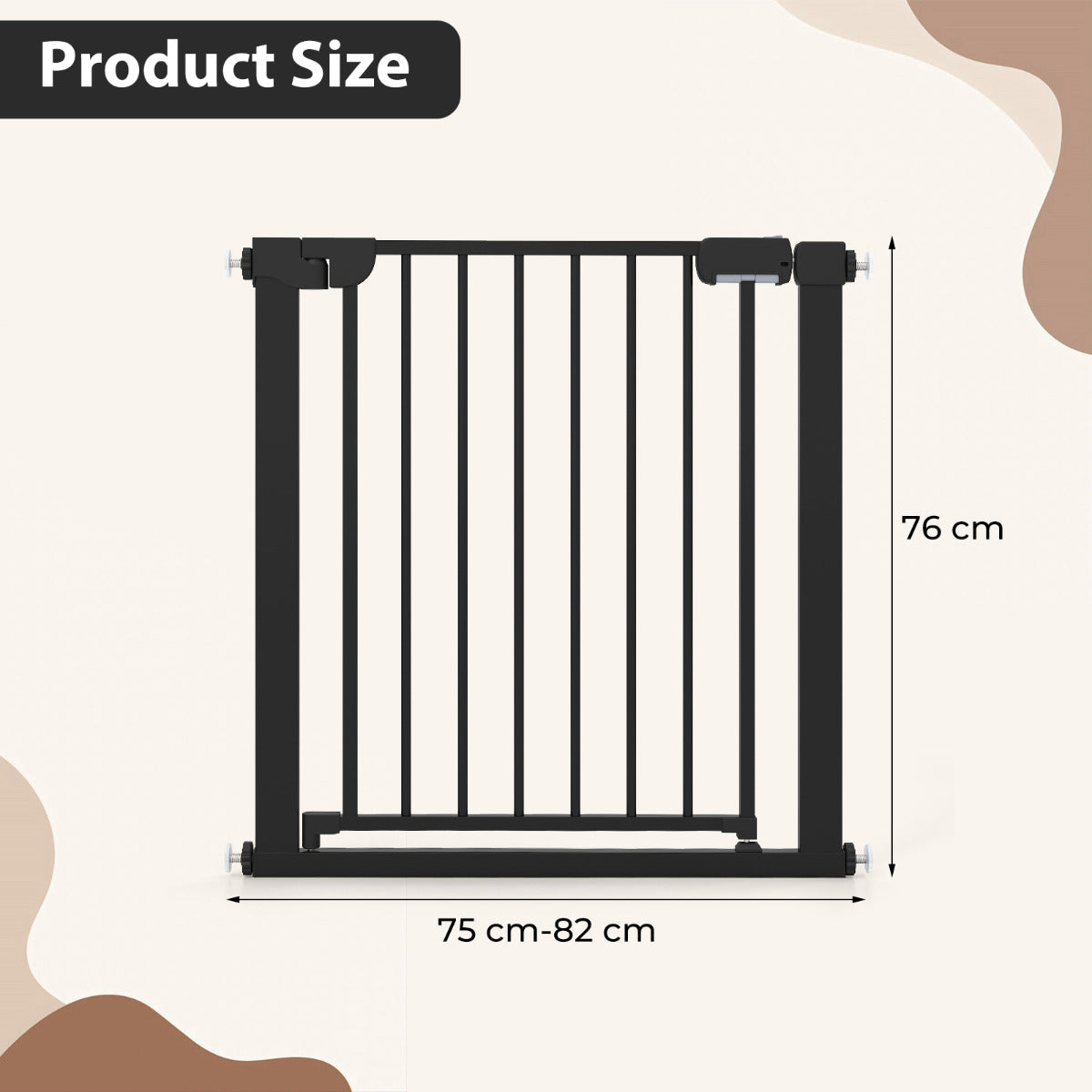 Black Auto Close Door Gate | One-Handed Operation | 75-82cm