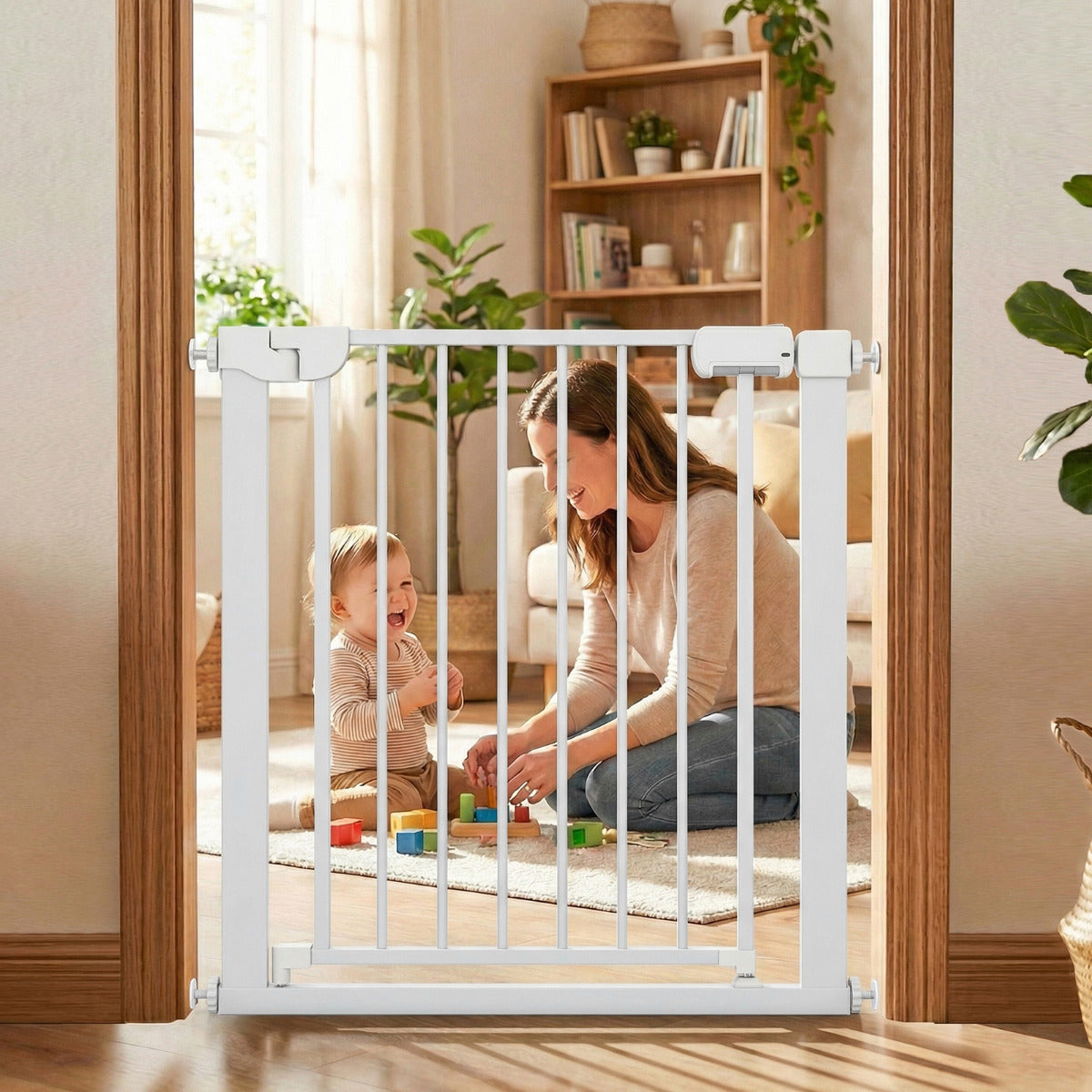 White Auto Close Door Gate | One-Handed Operation 75-82cm