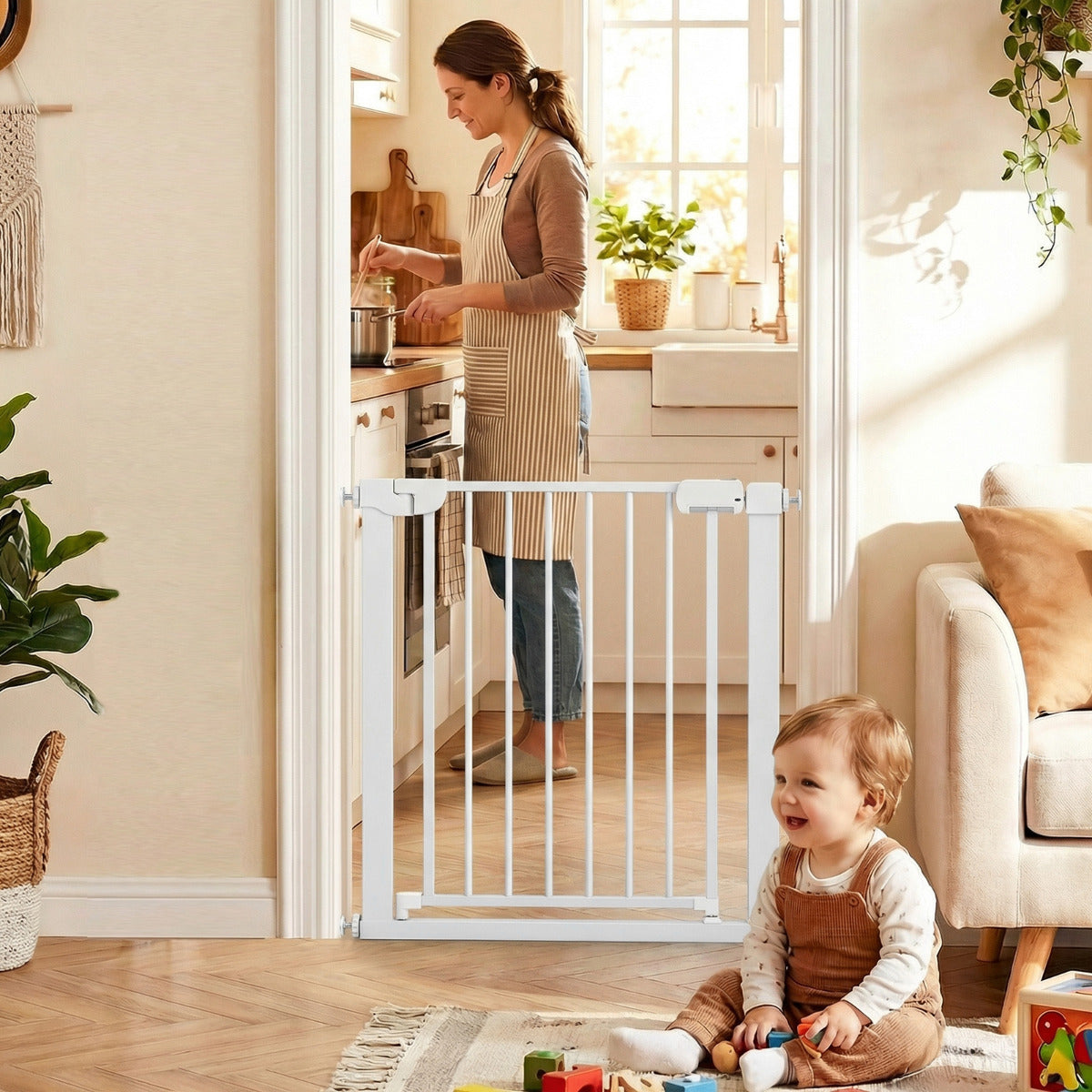 White Auto Close Door Gate | One-Handed Operation 75-82cm