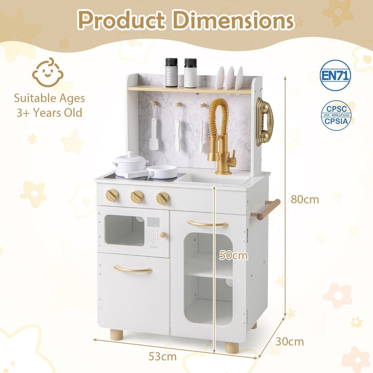 Pretend Play Kitchen | White Wooden Set with Stoves & Faucet