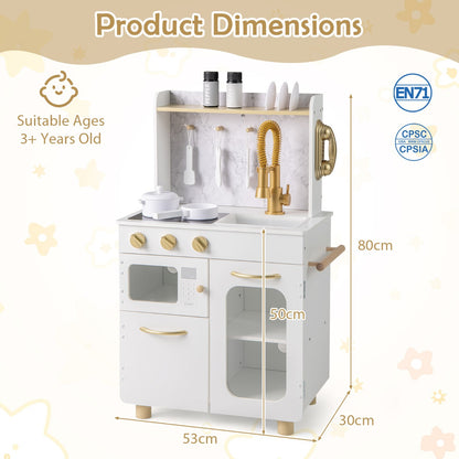 Pretend Play Kitchen | White Wooden Set with Stoves & Faucet