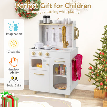 Pretend Play Kitchen | White Wooden Set with Stoves & Faucet