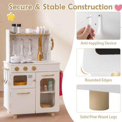 Pretend Play Kitchen | White Wooden Set with Stoves & Faucet