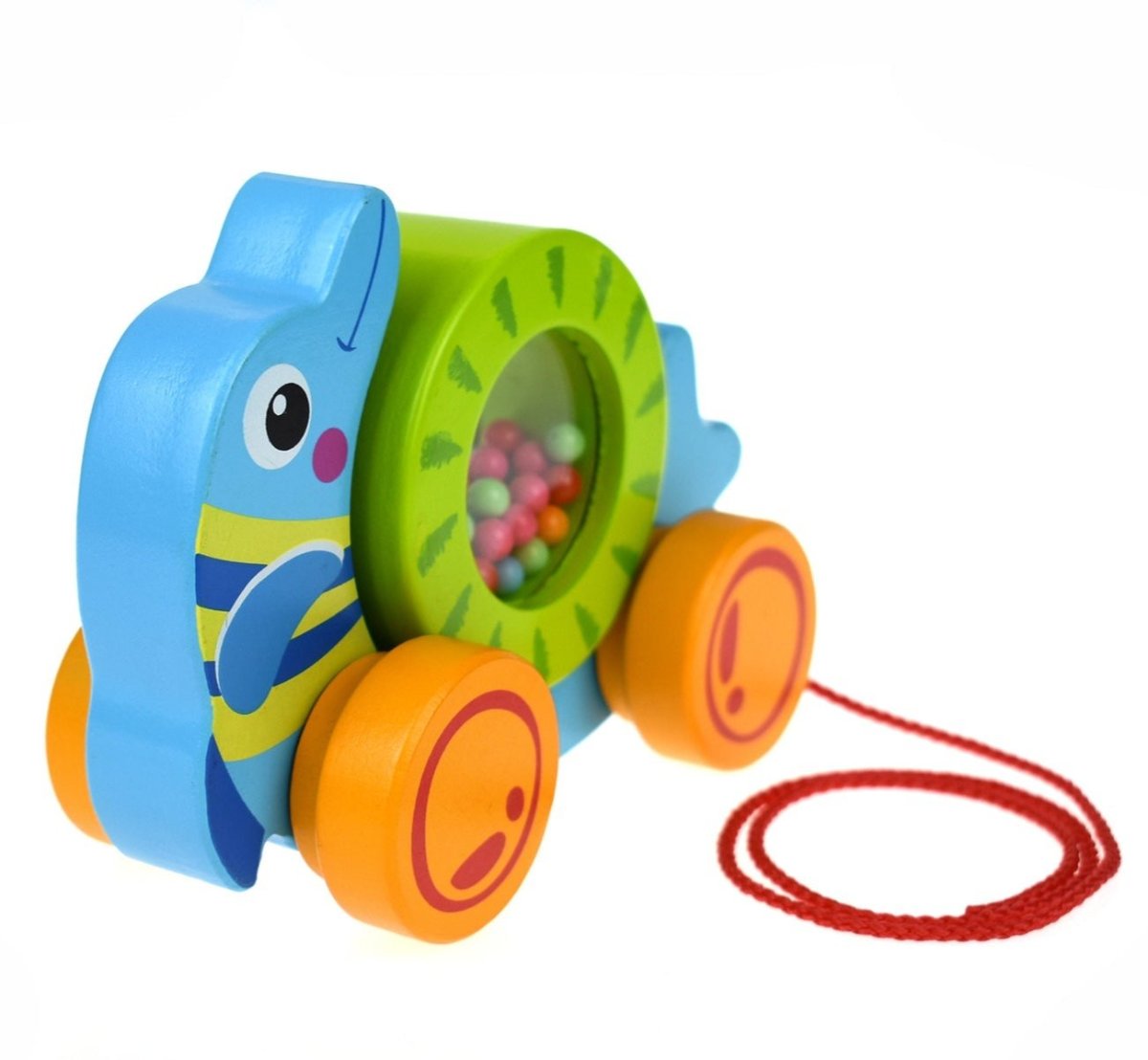 Colorful pull along toy dolphin for imaginative play, ideal for toddlers and preschoolers.