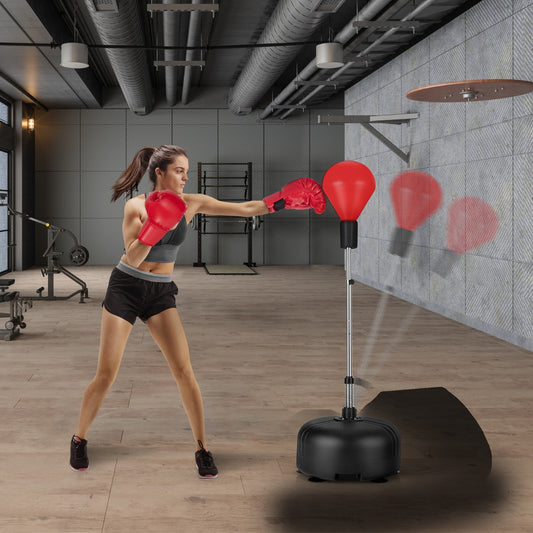 4 Height Adjustable Red Punching Bag | Freestanding Boxing Set