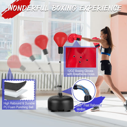 4 Height Adjustable Red Punching Bag | Freestanding Boxing Set