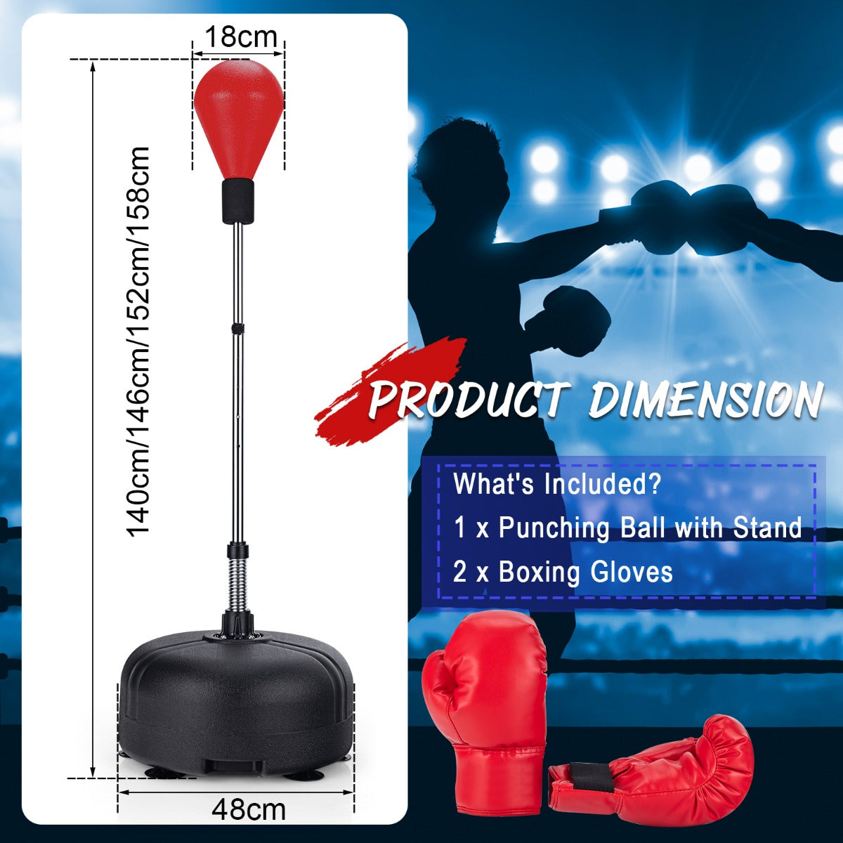 4 Height Adjustable Red Punching Bag | Freestanding Boxing Set