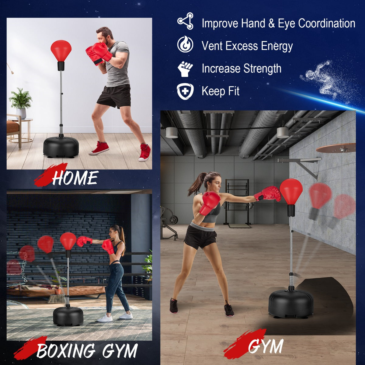 4 Height Adjustable Red Punching Bag | Freestanding Boxing Set