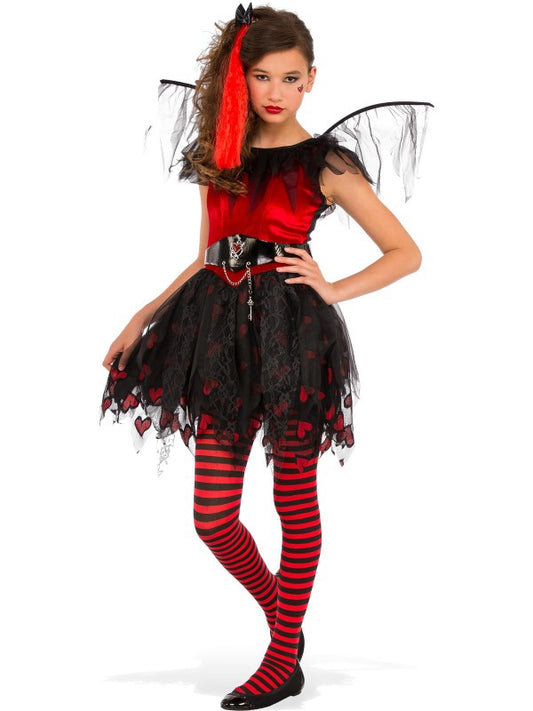 Teen Punk Cupid costume dress with wings and tights for playful home dress-up.