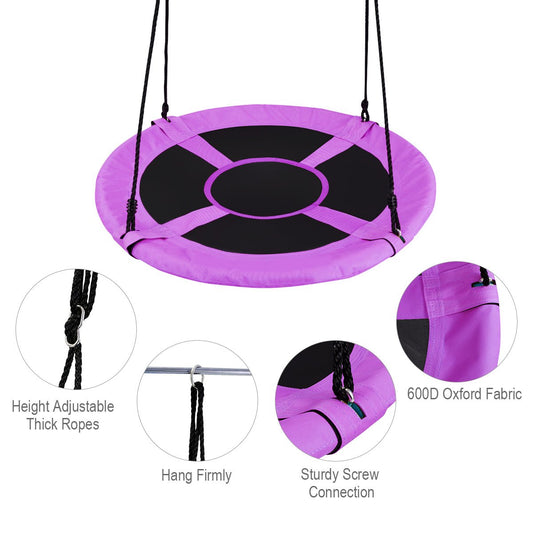 Purple tree swing for kids with giant 100cm seat for backyard fun.