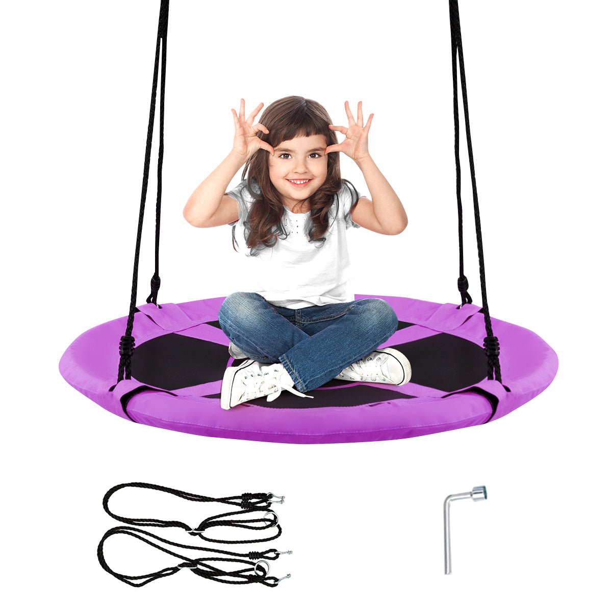 Purple Flying Saucer Tree Swing - 100cm Giant Seat for fun backyard play.