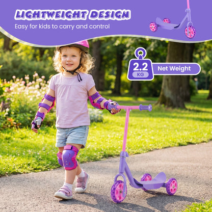 Purple Toddler 3-Wheel Kick Scooter | LED Light-Up Wheels