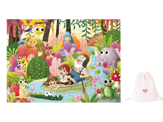 Colorful 72-piece jigsaw puzzle depicting a vibrant rainforest scene for childrens entertainment and learning.