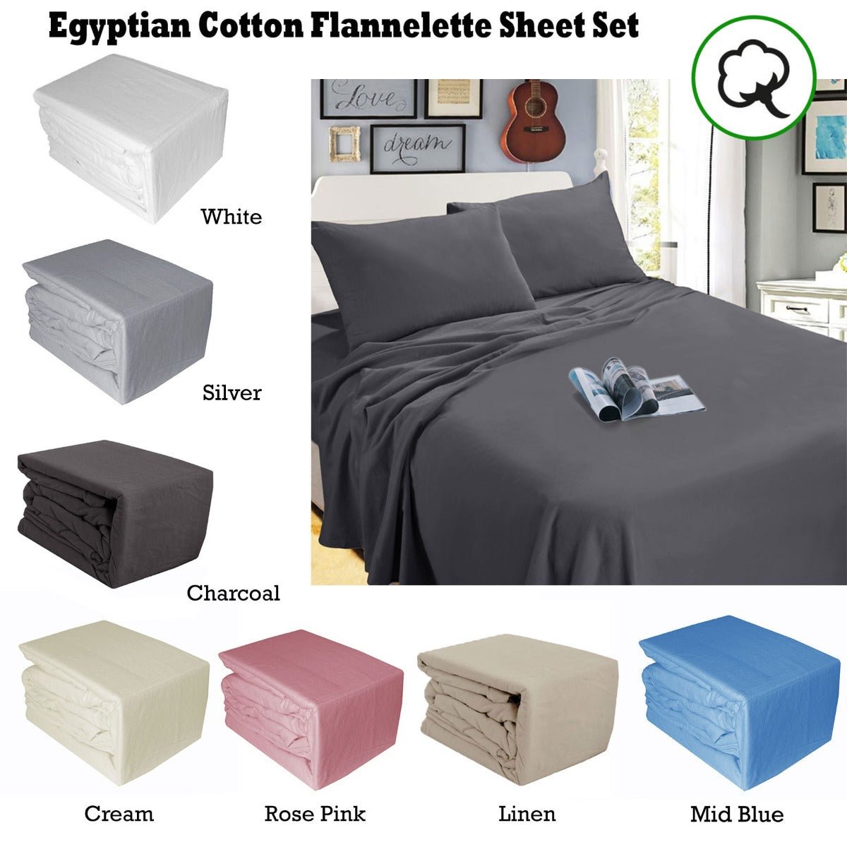 Ramesses Kids Silver Egyptian Cotton Flannel Sheet Set for cozy kids bedroom comfort.