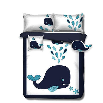 Ramesses Whale-themed 4-piece Comforter Set for kids bedroom, in playful navy design.