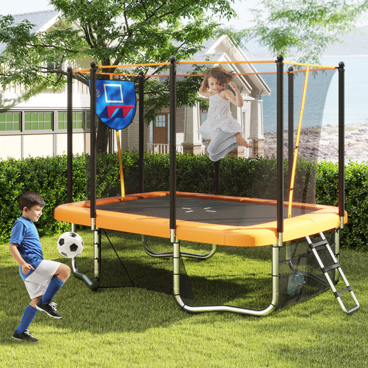 Orange Rectangle Trampoline 10x8ft | Basketball Hoop & Goals