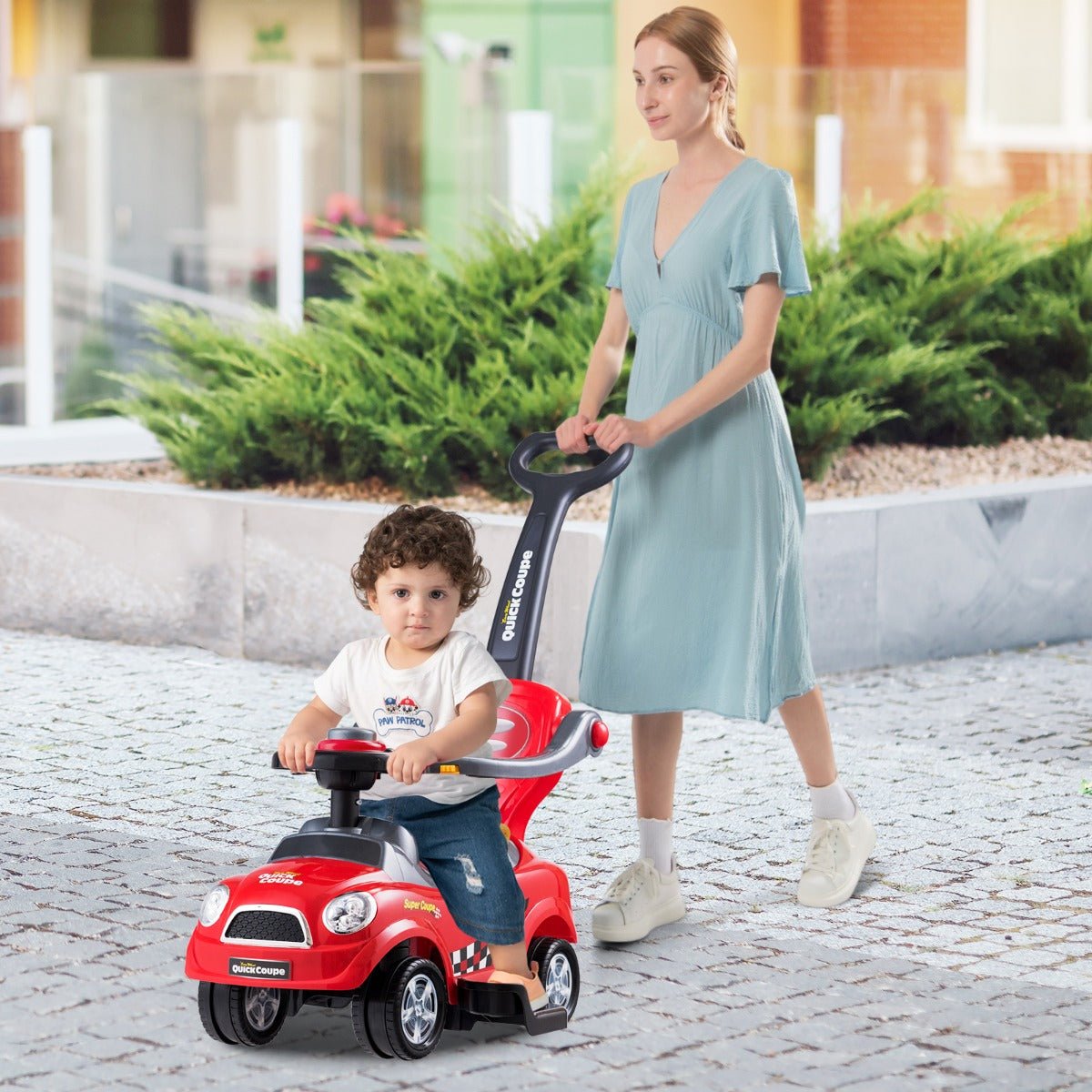 Red 3 in 1 Toddler Ride-On Push Car with Safety Features - Ideal for indoor playtime.