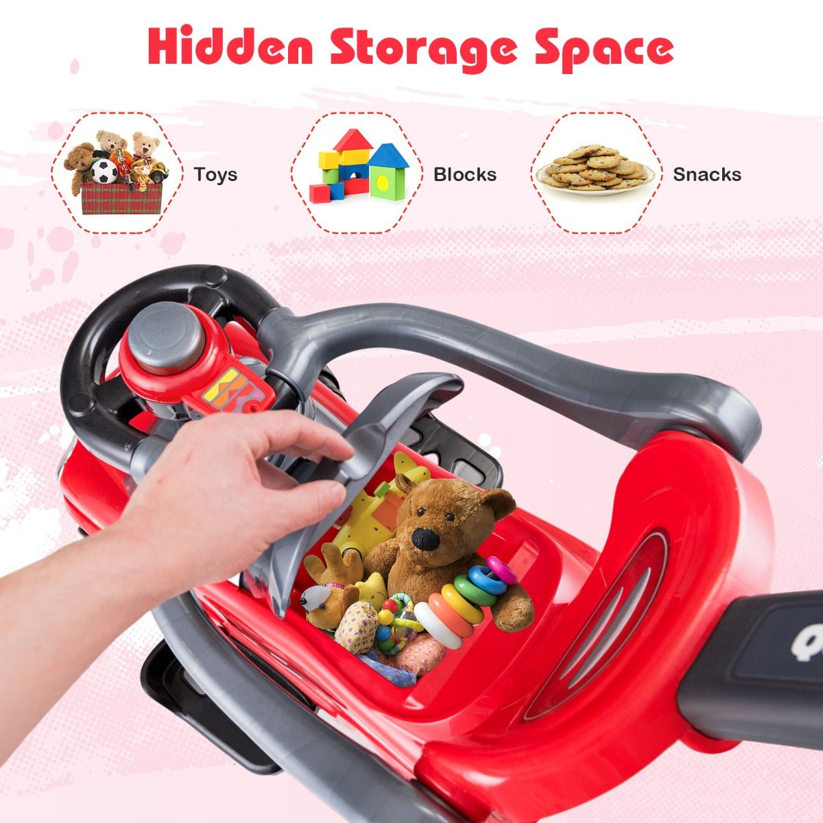 Red 3-in-1 Toddler Ride-On Push Car with Safety Features for interactive indoor play.