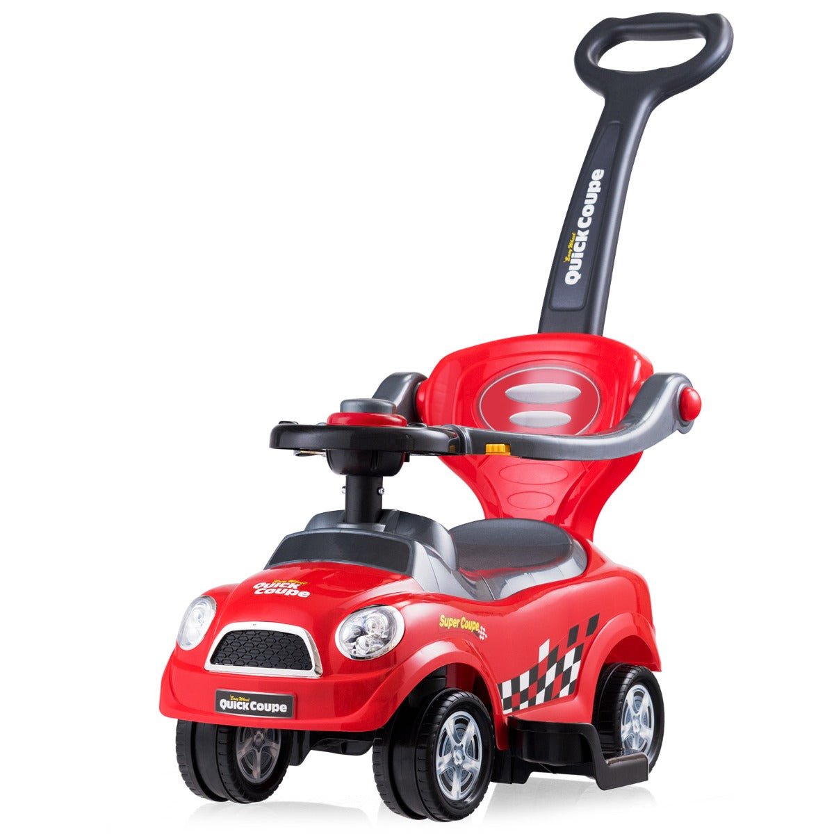 Red toddler push car with 3-in-1 design for safe and versatile indoor play.