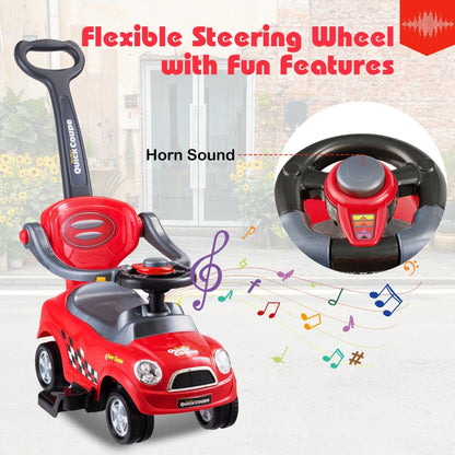 Red toddler ride-on push car with safety features for fun, secure indoor play.