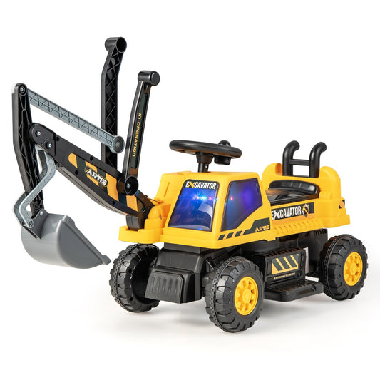 Costway Ride-on Excavator with Music LED Lights and 30° Rotatable for Kids-Yellow