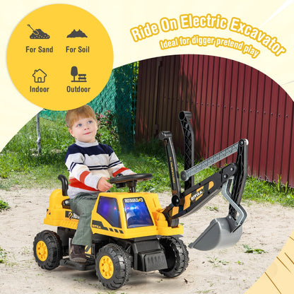 Yellow Ride On Excavator | LED Lights Music & 30° Rotation