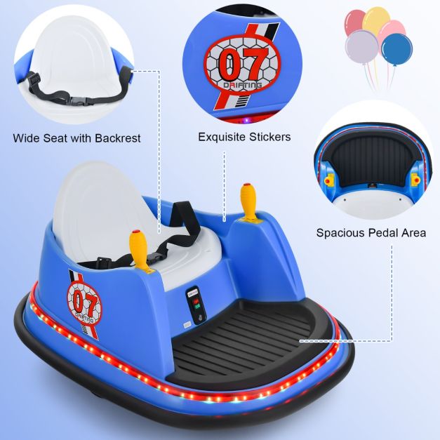 Navy blue 12V ride-on bumper car with remote control offers thrilling, safe entertainment for children at home or outdoors