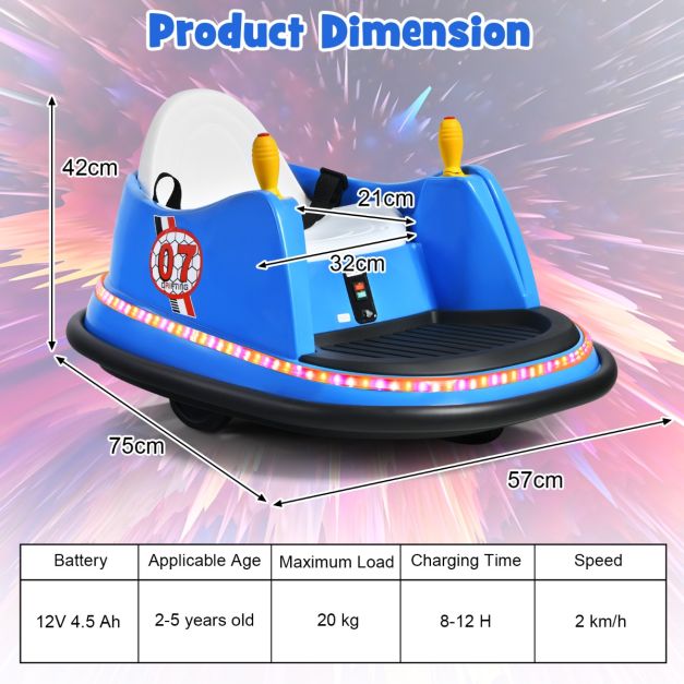 Navy blue 12V electric bumper car for kids features remote control operation and fun ride-on design for indoor or outdoor