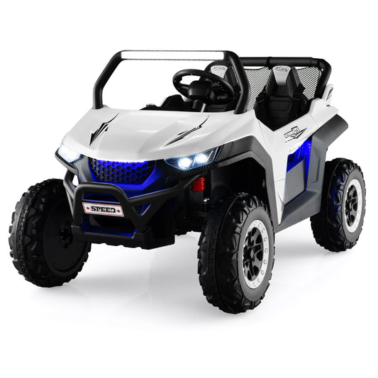 12V electric 2-seater UTV ride-on car with remote control and music for kids.