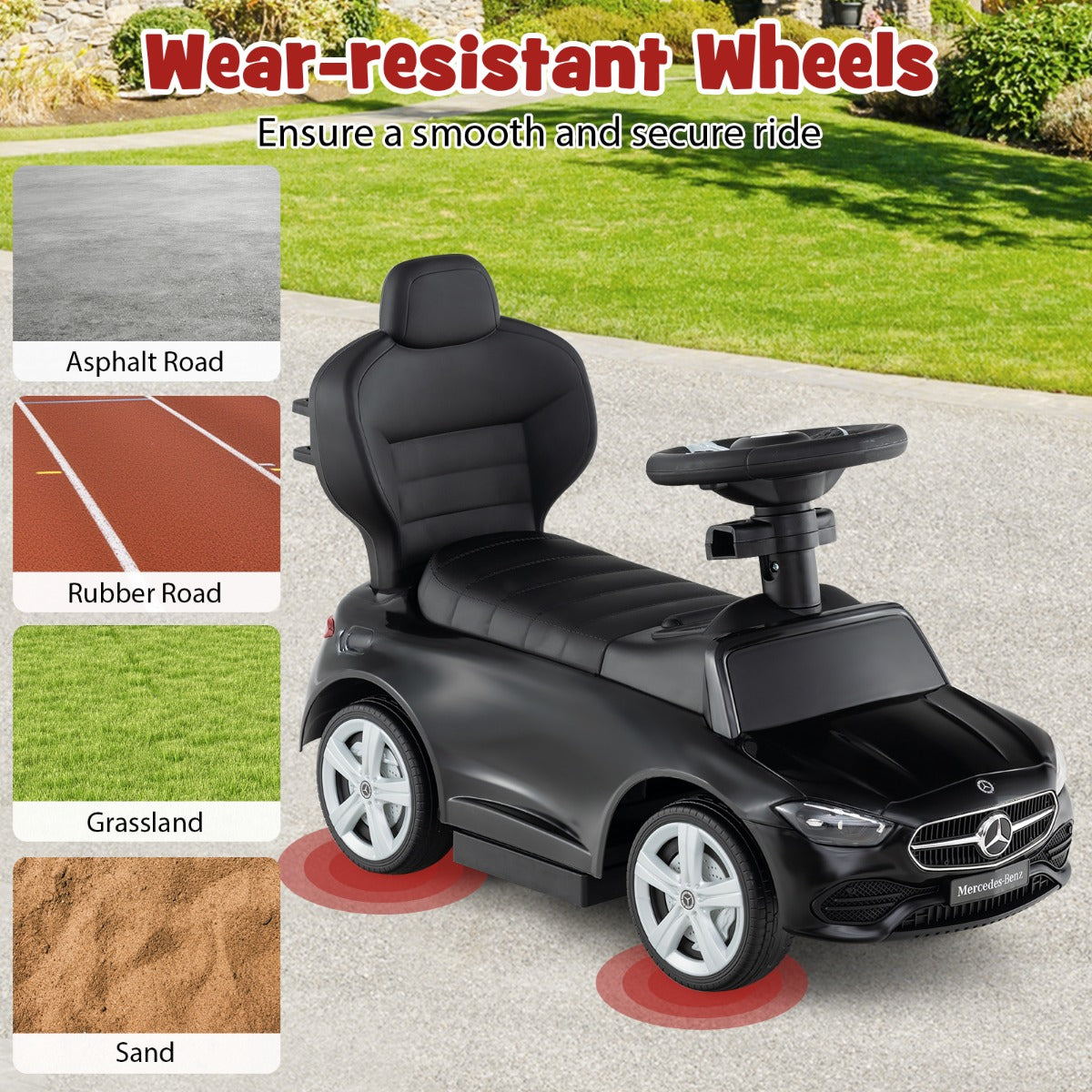3 In 1 Ride On Push Car | Black Convertible Mercedes-Benz Style