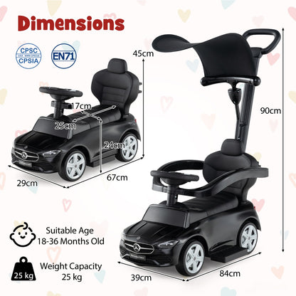 3 In 1 Ride On Push Car | Black Convertible Mercedes-Benz Style