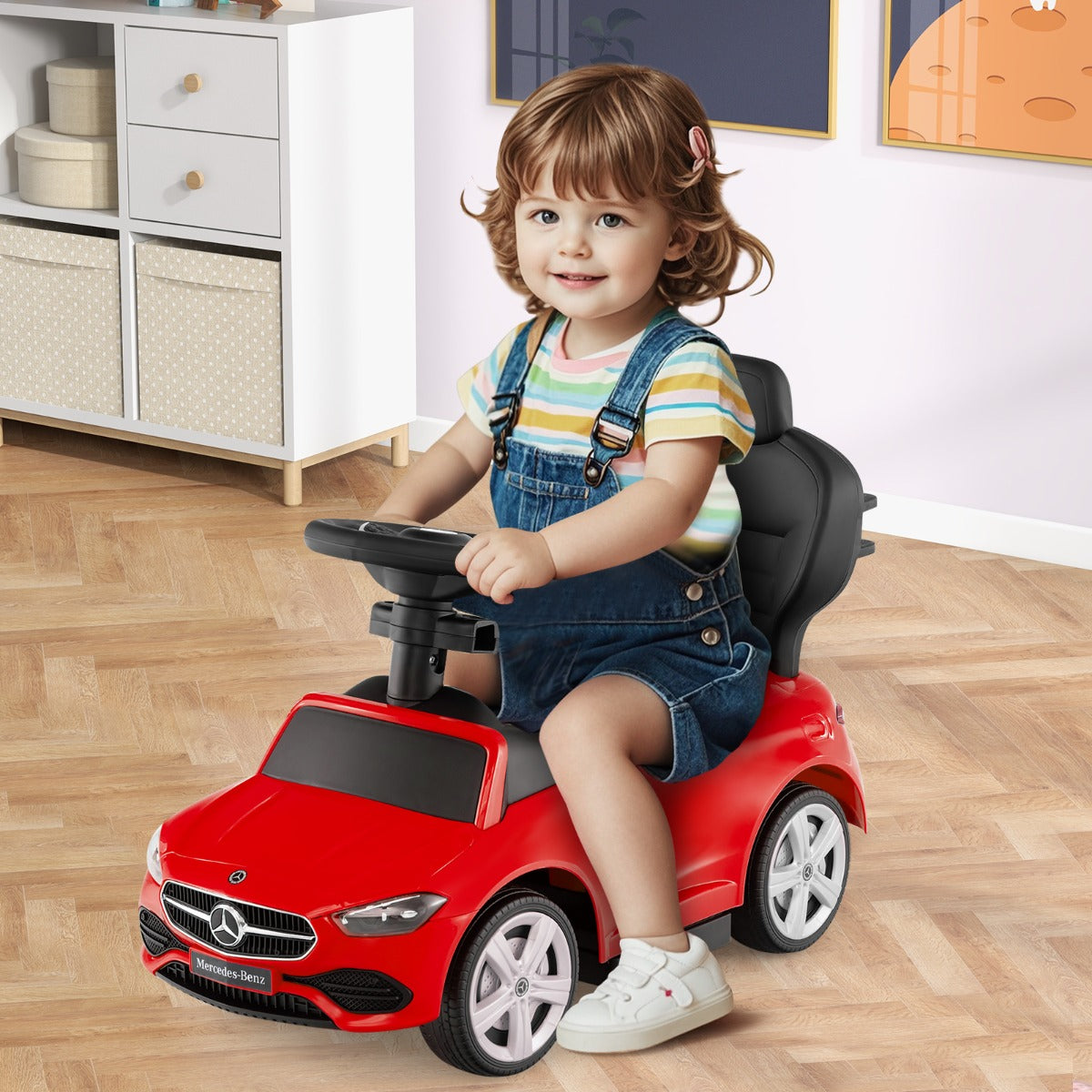 Costway 3-in-1 Ride on Push Car with Adjustable Canopy and Steering Push Bar-Red