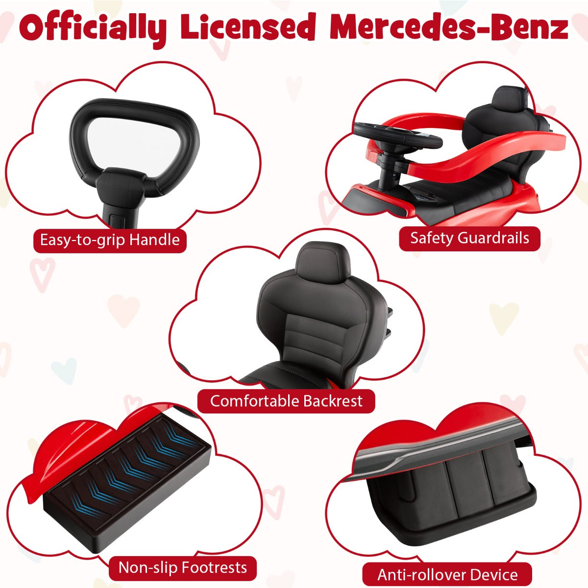 3 In 1 Ride On Push Car | Red Mercedes-Benz with Canopy