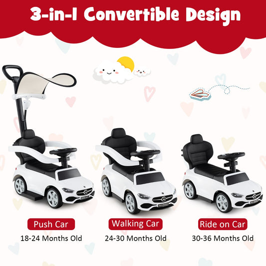3 In 1 Ride On Push Car | White Mercedes-Benz Inspired Design