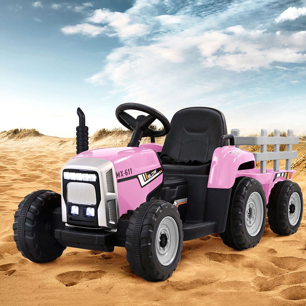 Rigo Kids Electric Ride On Car Tractor Toy Cars 12V Pink - Kids Mega Mart