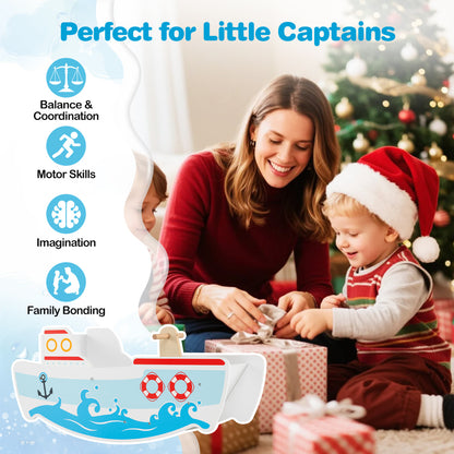 Multi-Color Wooden Rocking Ship | Nautical Toddler Boat 1-5 Years