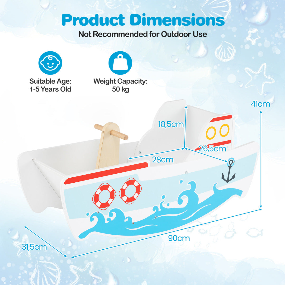 Multi-Color Wooden Rocking Ship | Nautical Toddler Boat 1-5 Years