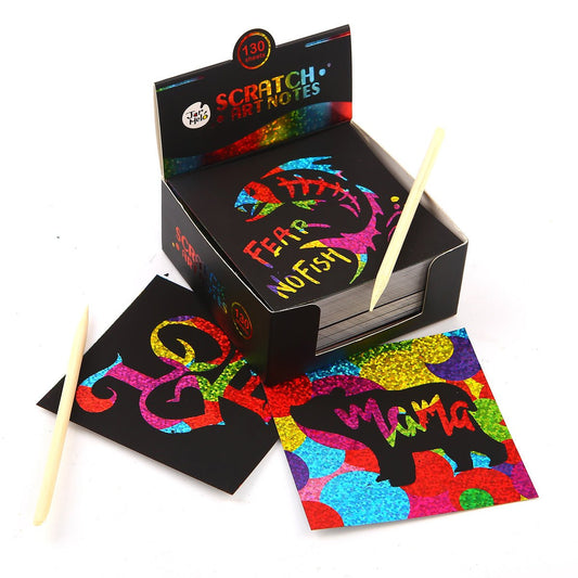 Colorful Scratch Art Glittery Notes for creative kids crafts and memorable messages at home.