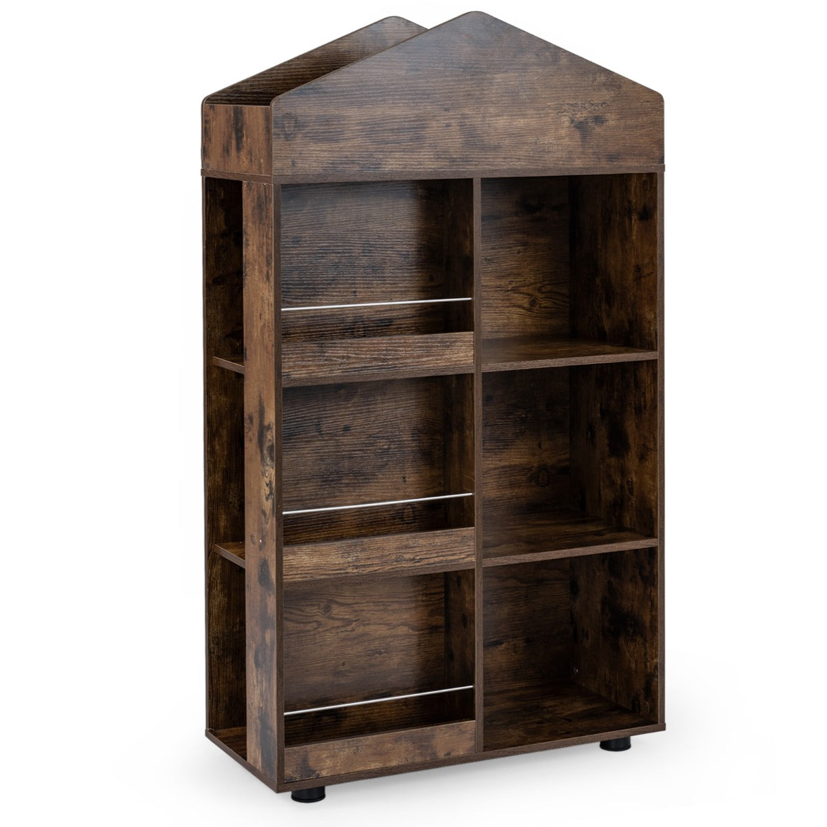 Costway House Shaped Kids Bookshelf and Toy Storage Organizer for Playroom-Coffee