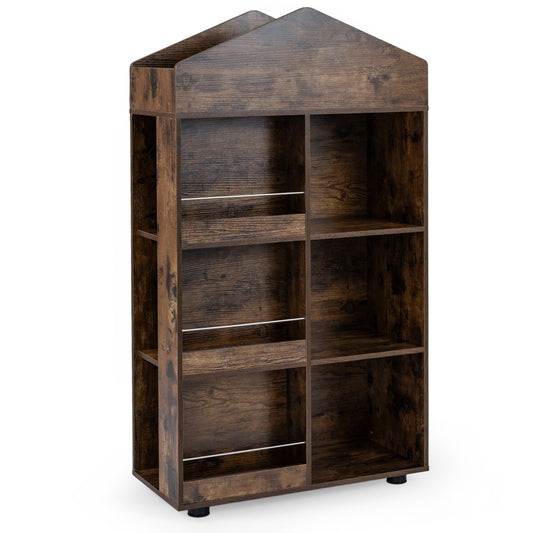Costway House Shaped Kids Bookshelf and Toy Storage Organizer for Playroom-Coffee